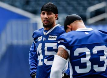 JOHN WOODS / FREE PRESS
                                Jovan Santos-Knox (45) at Blue Bomber training camp Sunday, May 10, 2026. reporter: taylor