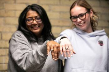 MIKAELA MACKENZIE / FREE PRESS
                                AV Kitching (left) and Shae-Lynn Murray shows off their finished products.