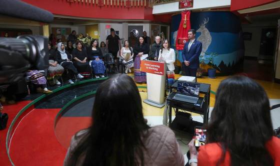 Advanced Education and Training Minister Renée Cable makes a funding announcement for adult education at Urban Circle Training on Selkirk Avenue, Tuesday. (Ruth Bonneville / Free Press)