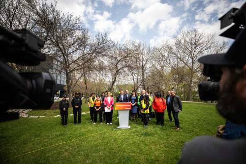 MIKAELA MACKENZIE / FREE PRESS
                                Funding for downtown summer safety initiatives is announced at Stephen Juba Park.