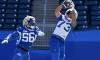 John Woods / The Canadian Press files
                                Winnipeg Blue Bombers linebacker Ja&rsquo;Kobe Clinton (left) impressed in the pre-season game against the Saskatchewan Roughriders last Saturday, recording a pick six in the fourth quarter.