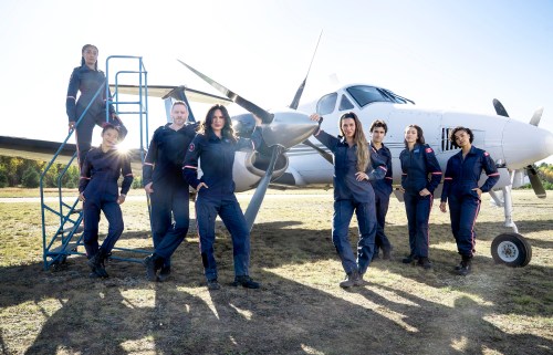 Cast members Mercedes Morris, left to right, Leishe Meyboom, Aaron Ashmore, Morgan Holmstrom, Natasha Calis, Alexander Eling, Leishe Meyboom, Sydney Kuhneare shown in this handout photo from the show 