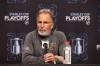 Vegas Golden Knights head coach John Tortorella speaks after the game win against the Utah Mammoth of Game 6 in the first round of an NHL hockey Stanley Cup playoff series, Friday, May 1, 2026, in Salt Lake City. (AP Photo/Melissa Majchrzak)