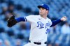 Kansas City Royals starting pitcher Cole Ragans throws during the first inning of a baseball game against the Cleveland Guardians, Wednesday, May 6, 2026, in Kansas City, Mo. (AP Photo/Charlie Riedel)
