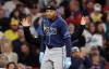 Tampa Bay Rays' Chandler Simpson reacts after hitting a triple allowing teammate Ben Williamson to score during the eighth inning of a baseball game against the Boston Red Sox, Thursday, May 7, 2026, in Boston. (AP Photo/Mark Stockwell)