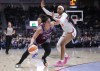 Toronto Tempo Kia Nurse (11) drives past Connecticut Sun Taylor Bigby (2) during second half pre-season WNBA basketball action in Toronto on Wednesday, April 29, 2026. THE CANADIAN PRESS/Nathan Denette