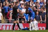 Chelsea's Moises Caicedo reacts during the FA Cup semifinal soccer match between Chelsea and Leeds in London, England, Sunday, April 26, 2026. (AP Photo/Kin Cheung)