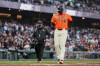 San Francisco Giants' Rafael Devers runs the bases after hitting a solo home run during the second inning of a baseball game against the Pittsburgh Pirates, Friday, May 8, 2026, in San Francisco. (AP Photo/Godofredo A. Vásquez)