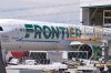 Frontier Airlines jetliner number n646fr sits outside the airlines technical operations center with other jetliners in for service north of Denver International Airport Saturday, May 9, 2026, in Denver. (AP Photo/David Zalubowski)