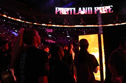 Portland Fire players are introduced before a WNBA basketball game against the Chicago Sky, Saturday, May 9, 2026, in Portland, Ore. (AP Photo/Jenny Kane, File)