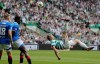 Celtic's Daizen Maeda scores his side's third goal during the Scottish Premiership soccer match between Celtic and Rangers, in Glasgow, Sunday May 10, 2026. (Steve Welsh/PA via AP)