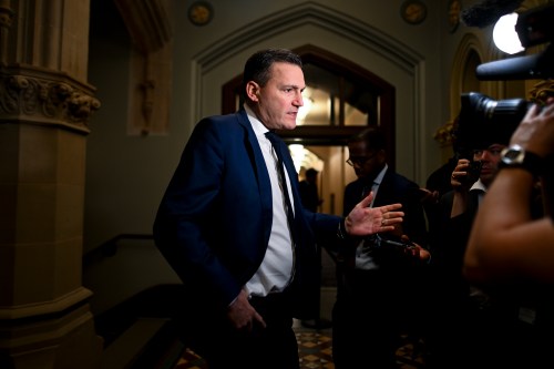Minister of Artificial Intelligence and Digital Innovation and Minister responsible for the Federal Economic Development Agency for Southern Ontario Evan Solomon speaks to reporters ahead of a federal cabinet meeting on Parliament Hill in Ottawa on Thursday, May 7, 2026. THE CANADIAN PRESS/Spencer Colby