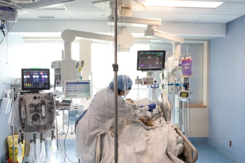 A nurse tends to a patient at the Bluewater Health Hospital in Sarnia, Ont., on Tuesday, Jan. 25, 2022. THE CANADIAN PRESS/Chris Young