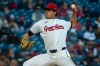 Cleveland Guardians starting pitcher Joey Cantillo delivers against the Los Angeles Angles fifth inning of a baseball game, Monday, May 11, 2026, in Cleveland. (AP Photo/Phil Long)