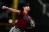 Arizona Diamondbacks pitcher Michael Soroka throws to the Texas Rangers in the first inning of a baseball game Monday, May 11, 2026, in Arlington, Texas. (AP Photo/Tony Gutierrez)