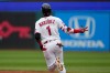 Cleveland Guardians 'Angel Martínez gestures as he runs the bases with a solo home run in the third inning of a baseball game against the Los Angeles Angels in Cleveland, Tuesday, May 12, 2026. (AP Photo/Sue Ogrocki)