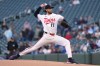 Minnesota Twins starting pitcher Bailey Ober (17) delivers during the first inning of a baseball game against the Miami Marlins Tuesday, May 12, 2026, in Minneapolis. (AP Photo/Abbie Parr)