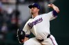 Texas Rangers pitcher MacKenzie Gore throws to the Arizona Diamondbacks in the first inning of a baseball game Tuesday, May 12, 2026, in Arlington, Texas. (AP Photo/Tony Gutierrez)