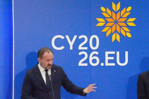 European Commissioner for Energy and Housing Dan Jorgensen speaks during a press conference after the EU informal meeting of Energy Ministers in Capital Nicosia, Cyprus, Wednesday, May 13, 2026. (AP Photo/Petros Karadjias)