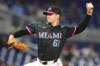 Miami Marlins starting pitcher Robby Snelling throws during the first inning of a baseball game against the Washington Nationals, Friday, May 8, 2026, in Miami. (AP Photo/Lynne Sladky)
