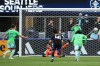 Seattle Sounders midfielder Albert Rusnák (11) scores against San Jose Earthquakes goalkeeper Daniel de Sousa Britto on a penalty kick during the first half of an MLS soccer match, Wednesday, May 13, 2026, in Seattle. (AP Photo/Lindsey Wasson)