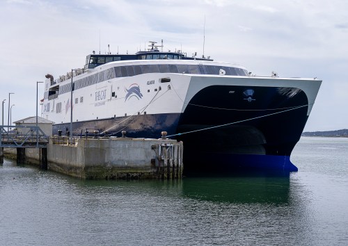 The Cat, a fast ocean-going catamaran car and passenger ferry, is berthed in Yarmouth, N.S., on Saturday, May 7, 2022. The vessel provides international ferry service between Yarmouth and Maine. THE CANADIAN PRESS/Andrew Vaughan