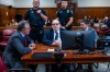 Harvey Weinstein appears with attorneys Marc Agnifilo, left, and Jacob Kaplan in Manhattan criminal court, Thursday, May 14, 2026, in New York. (Spencer Platt/Pool Photo via AP)