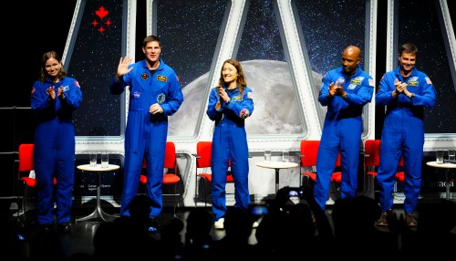 Astronauts of the Artemis II mission, left to right, Artemis capsule communicator Jenni Gibbons, mission specialist Jeremy Hansen, mission specialist Christina Koch, pilot Victor Glover and Commander Reid Wiseman take part in a question-and-answer event at the National Arts Centre in Ottawa on Wednesday, May 13, 2026. THE CANADIAN PRESS/Sean Kilpatrick