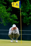 Martin Kaymer, of Germany, lines up his shot on the fifth green during the first round of the PGA Championship golf tournament at Aronimink Golf Club, Thursday, May 14, 2026, in Newtown Square, PA. (AP Photo/Frank Franklin II)