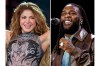 Shakira performs during the Global Citizen Festival in New York on Sept. 27, 2025, left, and Burna Boy performs during the Glastonbury Festival in Somerset, England, on June 30, 2024. (AP Photo)