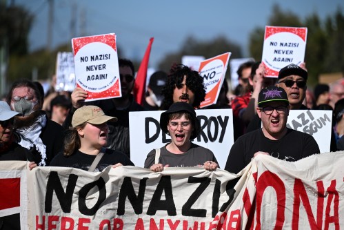 Protesters march during a 
