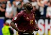 FILE - Belgium's Romelu Lukaku is dejected at the end of a round of sixteen match between France and Belgium at the Euro 2024 soccer tournament in Dusseldorf, Germany, Monday, July 1, 2024. (AP Photo/Hassan Ammar, file)