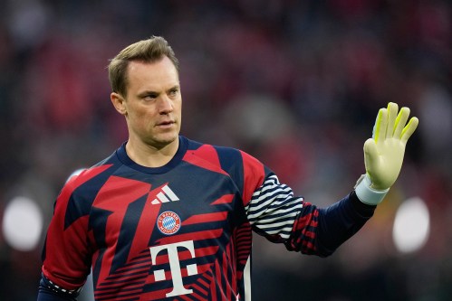Bayern goalkeeper Manuel Neuer greets fans prior the Champions League semifinal second leg soccer match between Bayern Munich and Paris Saint Germain in Munich, Germany, Wednesday, May 6, 2026. (AP Photo/Matthias Schrader)