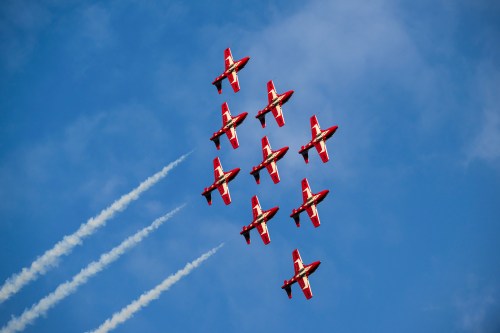 The Canadian Forces Snowbirds perform a flypast over the National Capital Region, as seen from Gatineau, Que., on Wednesday, Sept. 4, 2024. THE CANADIAN PRESS/Justin Tang