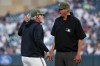 Minnesota Twins manager Derek Shelton, left, argues with umpire Jordan Baker after being ejected during the eighth inning of a baseball game against the Milwaukee Brewers, Friday, May 15, 2026, in Minneapolis. (AP Photo/Matt Krohn)
