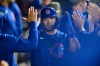 Chicago Cubs' Seiya Suzuki celebrates with teammates in the dugout after scoring on a Carson Kelly two-run ground rule double during the eighth inning of a baseball game against the Chicago White Sox in Chicago, Friday, May 15, 2026. (AP Photo/Paul Beaty)