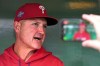 Philadelphia Phillies bench coach Dusty Wathan, who is filling in for interim manager Don Mattingly, talks with reporters in the dugout before a baseball game against the Pittsburgh Pirates in Pittsburgh, Saturday, May 16, 2026. (AP Photo/Gene J. Puskar)