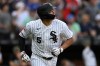 Chicago White Sox's Munetaka Murakami watches his solo home run during the third inning of a baseball game against the Chicago Cubs in Chicago, Saturday, May 16, 2026. (AP Photo/Paul Beaty)