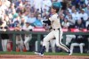 Seattle Mariners' Colt Emerson lines out in his first major league at-bat against the San Diego Padres during the third inning of a baseball game, Sunday, May 17, 2026, in Seattle. (AP Photo/Lindsey Wasson)