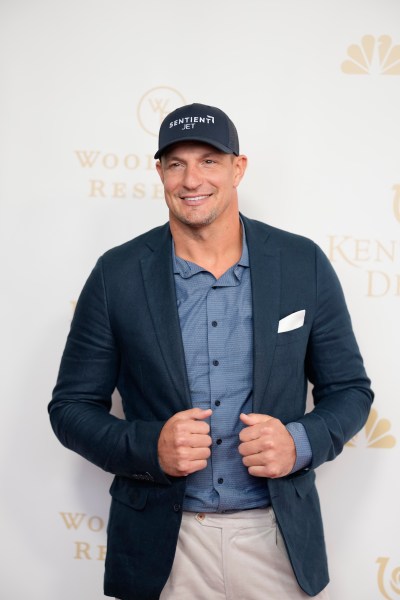 Former NFL player Rob Gronkowski walks the red carpet before the 152nd running of the Kentucky Derby horse race at Churchill Downs, Saturday, May 2, 2026, in Louisville, Ky. (AP Photo/George Walker IV)