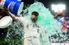 Los Angeles Angels' Zach Neto is douced after hitting a walkoff home run during the ninth inning of a baseball game against the Athletics, Monday, May 18, 2026, in Anaheim, Calif. (AP Photo/William Liang)