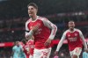 Arsenal's Kai Havertz celebrates after scoring during a Premier League soccer match between Arsenal and Burnley in London, Monday, May 18, 2026. (AP Photo/Kirsty Wigglesworth)