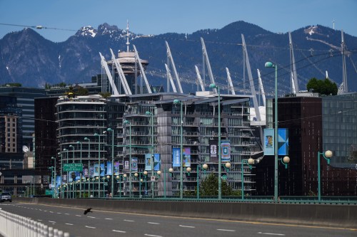 FIFA World Cup banners are seen on light standards on the Cambie Bridge, in Vancouver, on Monday, May 4, 2026. THE CANADIAN PRESS/Darryl Dyck