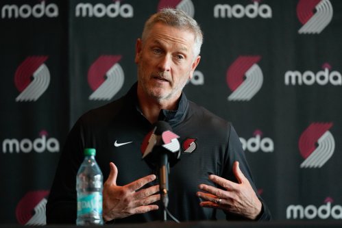 FILE - Portland Trail Blazers new owner Tom Dundon speaks during a news conference April 2, 2026, in Portland, Ore. (AP Photo/Jenny Kane, File)