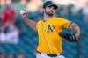 FILE - Athletics pitcher Gunnar Hoglund throws during the first inning of a baseball game against the Los Angeles Angels in West Sacramento, Calif., May 20, 2025. (AP Photo/Nic Coury, File)