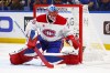 Montreal Canadiens goaltender Jakub Dobes (75) looks on during the first period in Game 7 of a second-round NHL hockey Stanley Cup playoff series against the Buffalo Sabres Monday, May 18, 2026, in Buffalo, N.Y. (AP Photo/Jeffrey T. Barnes)