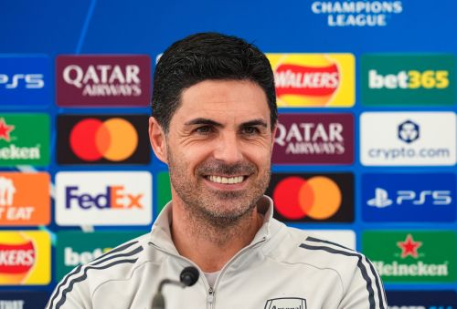Arsenal manager Mikel Arteta smiles during a press conference in London, Thursday May 21, 2026. (Gareth Fuller/PA via AP)