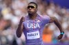 FILE - Fred Kerley, of the United States, competes in the men's 100-meter heats at the 2024 Summer Olympics, Aug. 3, 2024, in Saint-Denis, France. (AP Photo/Matthias Schrader, File)