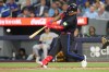 Blue Jays outfielder Yohendrick Pinango hits a two-run double off Pittsburgh Pirates pitcher Bubba Chandler during a Major League Baseball game in Toronto on May 22, 2026. THE CANADIAN PRESS/Chris Young