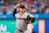 Cleveland Guardians' Gavin Williams pitches during the first inning of a baseball game against the Philadelphia Phillies Friday, May 22, 2026, in Philadelphia. (AP Photo/Matt Slocum)